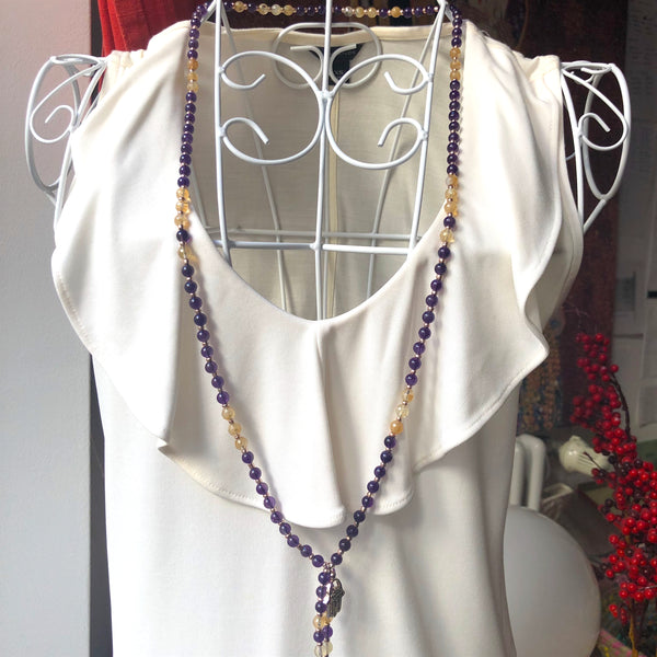 Amethyst Mala Beads, Yoga Jewelry, 108 Mala, Citrine Mala Necklace, Meditation Beads