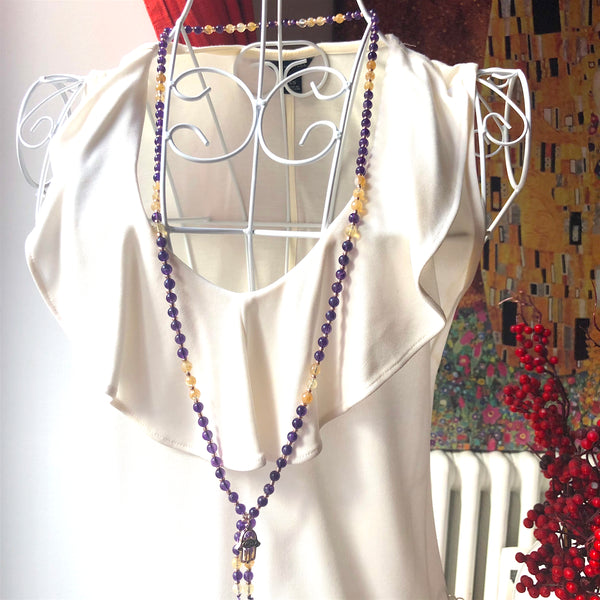 Amethyst Mala Beads, Yoga Jewelry, 108 Mala, Citrine Mala Necklace, Meditation Beads
