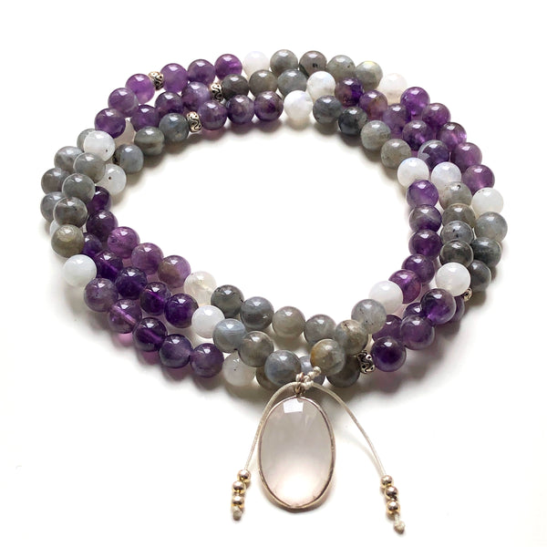 Amethyst Beads, Labradorite 108 Mala, Moonstone Mala Necklace, Rose Quartz Charm