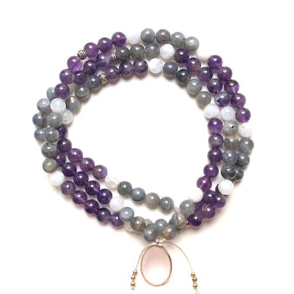 Amethyst Beads, Labradorite 108 Mala, Moonstone Mala Necklace, Rose Quartz Charm