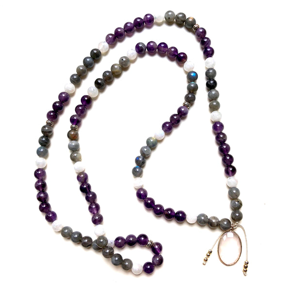 Amethyst Beads, Labradorite 108 Mala, Moonstone Mala Necklace, Rose Quartz Charm