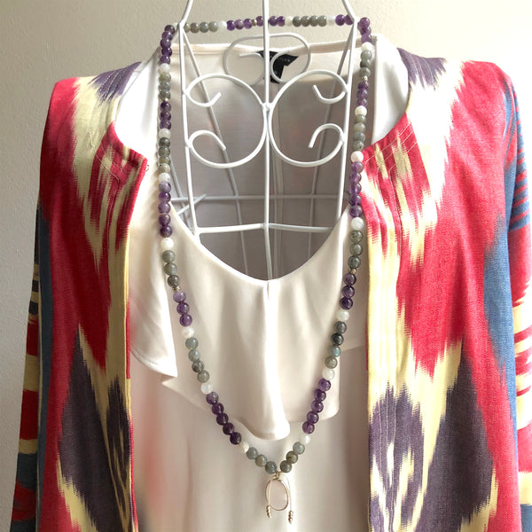 Amethyst Beads, Labradorite 108 Mala, Moonstone Mala Necklace, Rose Quartz Charm