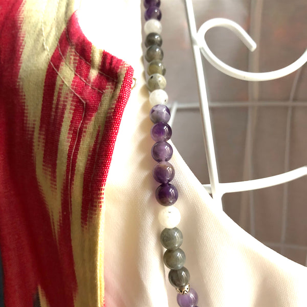 Amethyst Beads, Labradorite 108 Mala, Moonstone Mala Necklace, Rose Quartz Charm