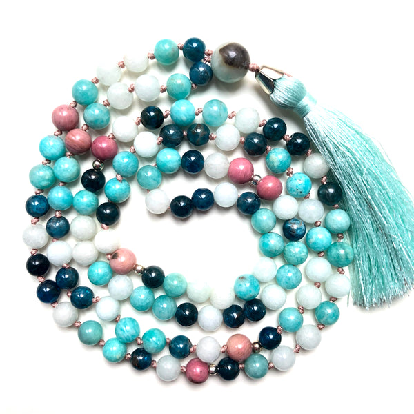 Apatite Necklace, Rhodonite Mala, Amazonite Mala Necklace, Jade, Tassel Necklace, Yoga Jewelry, 108 Mala