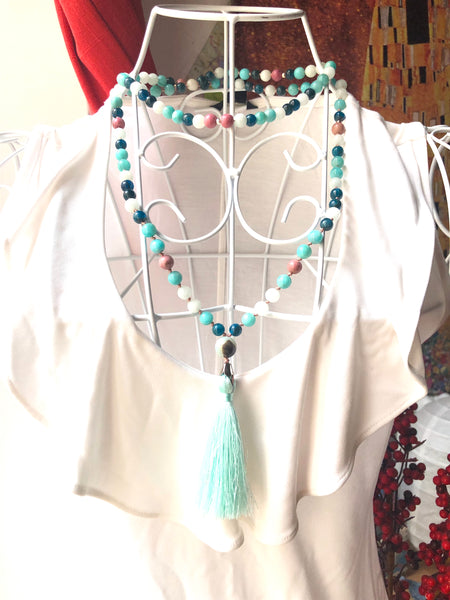 Apatite Necklace, Rhodonite Mala, Amazonite Mala Necklace, Jade, Tassel Necklace, Yoga Jewelry, 108 Mala