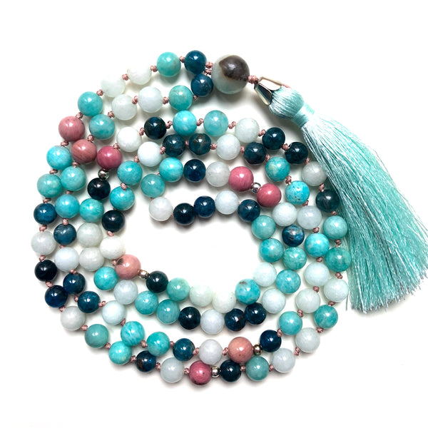 Apatite Necklace, Rhodonite Mala, Amazonite Mala Necklace, Jade, Tassel Necklace, Yoga Jewelry, 108 Mala