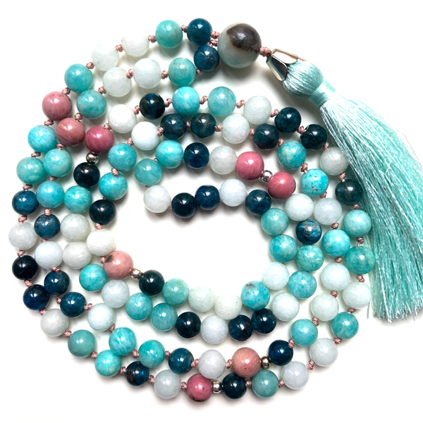 Apatite Necklace, Rhodonite Mala, Amazonite Mala Necklace, Jade, Tassel Necklace, Yoga Jewelry, 108 Mala