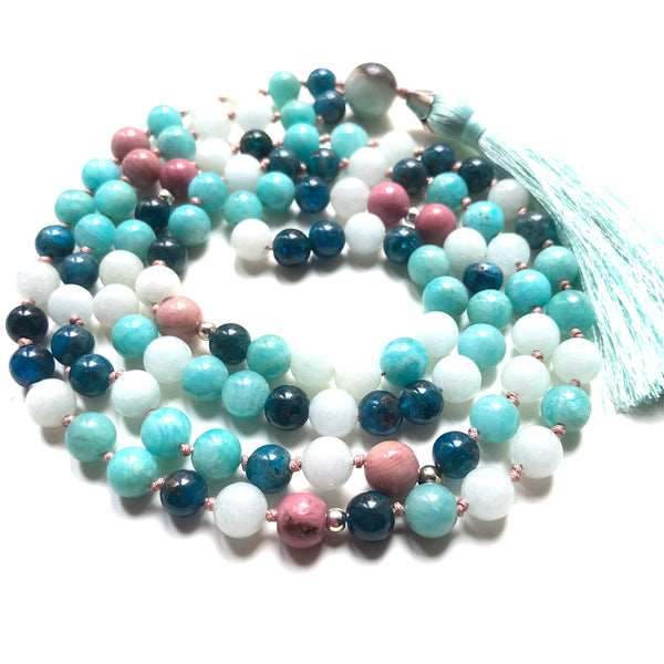 Apatite Necklace, Rhodonite Mala, Amazonite Mala Necklace, Jade, Tassel Necklace, Yoga Jewelry, 108 Mala