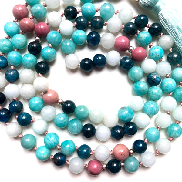Apatite Necklace, Rhodonite Mala, Amazonite Mala Necklace, Jade, Tassel Necklace, Yoga Jewelry, 108 Mala