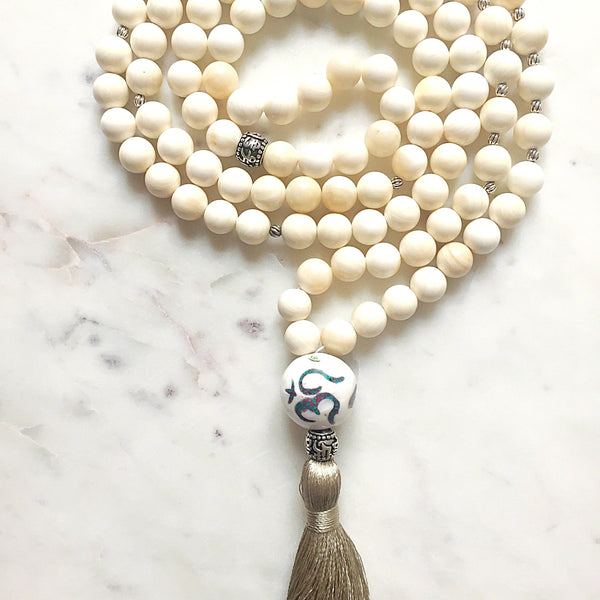 Uddharsha (Excessive joy) Purification Shell Stone, OM Guru bead Japa/Meditation Mala