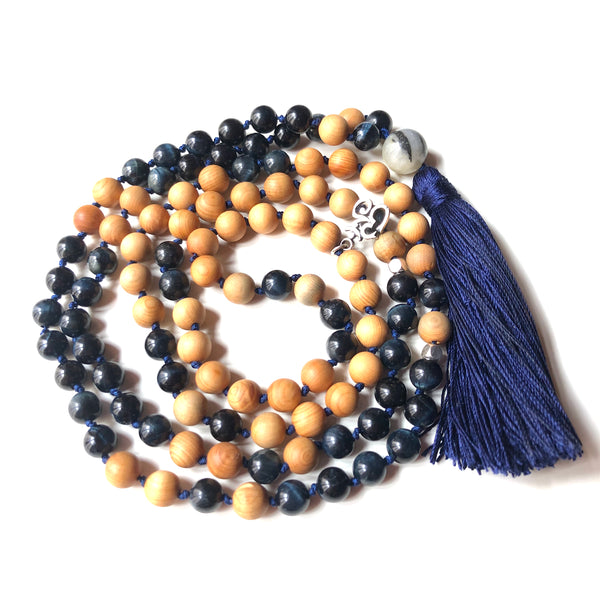 Blue Tiger's Eye Mala Beads, 108 Mala, Tassel Necklace, Yoga Jewelry, Meditation Beads