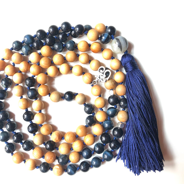 Blue Tiger's Eye Mala Beads, 108 Mala, Tassel Necklace, Yoga Jewelry, Meditation Beads
