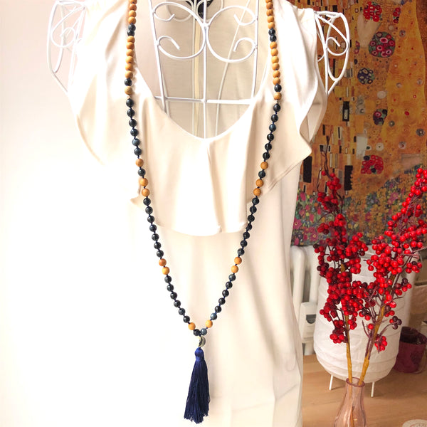 Blue Tiger's Eye Mala Beads, 108 Mala, Tassel Necklace, Yoga Jewelry, Meditation Beads