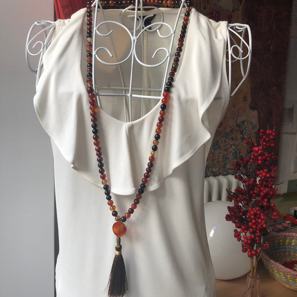 Agate Mala Beads, 108 Mala, Mala Necklace, Tassel Necklace, Yoga Jewelry