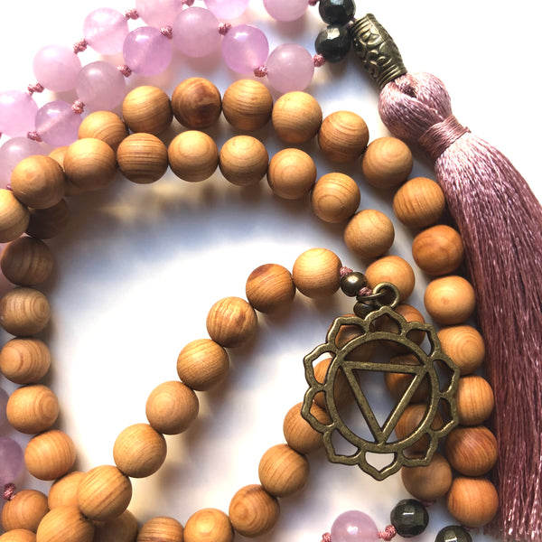 Jade Beads, Pyrite Yoga Necklace, Sandalwood, Third Chakra, Solar Plexus
