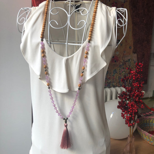 Jade Beads, Pyrite Yoga Necklace, Sandalwood, Third Chakra, Solar Plexus