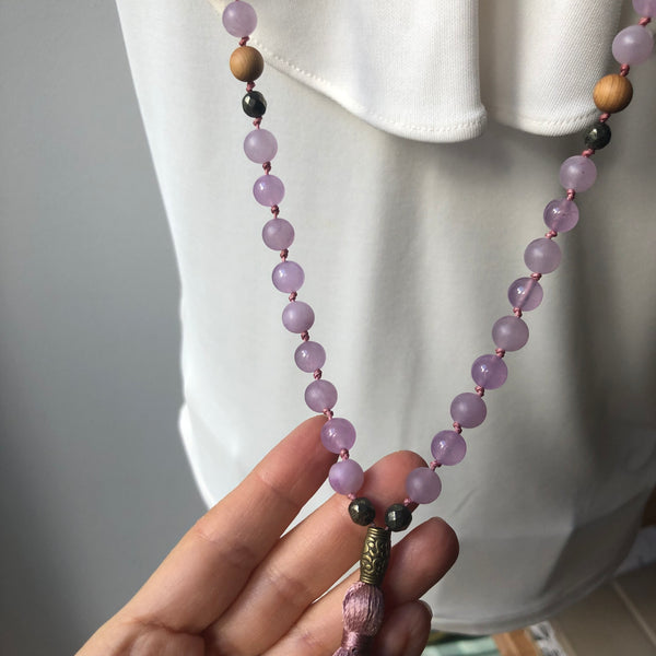 Jade Beads, Pyrite Yoga Necklace, Sandalwood, Third Chakra, Solar Plexus