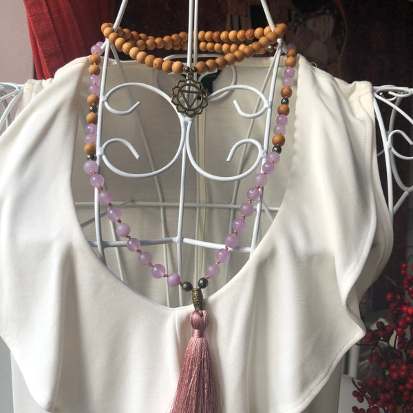 Jade Beads, Pyrite Yoga Necklace, Sandalwood, Third Chakra, Solar Plexus