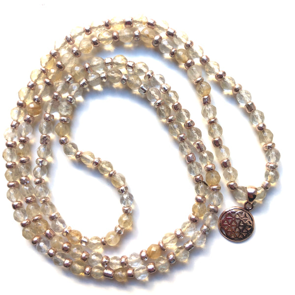 Citrine Mala Beads, 108 Mala, Flower of Life, Mala Necklace, Yoga Jewelry