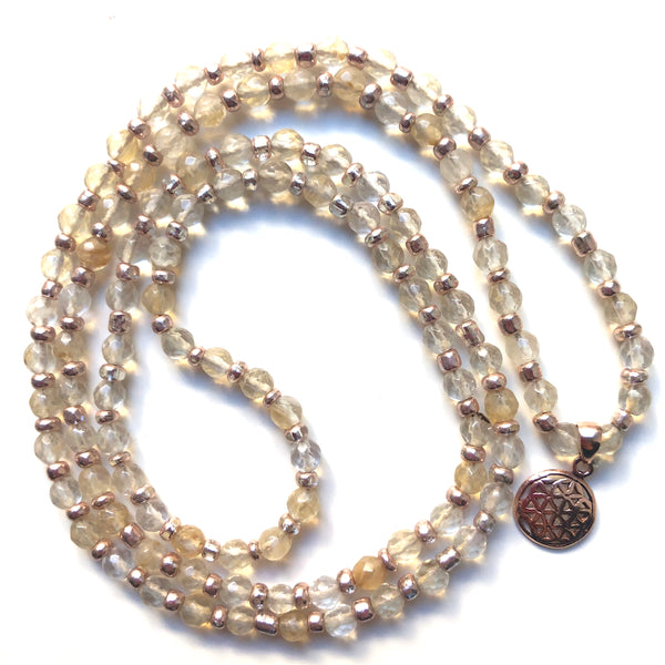 Citrine Mala Beads, 108 Mala, Flower of Life, Mala Necklace, Yoga Jewelry