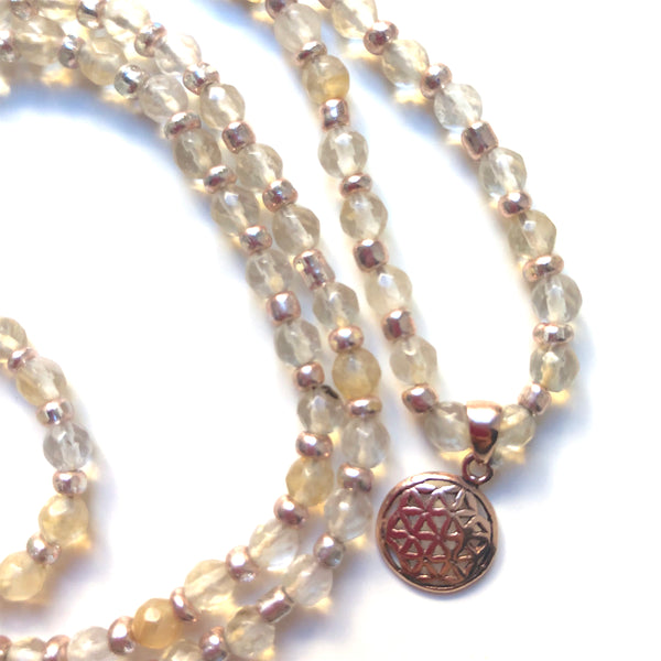 Citrine Mala Beads, 108 Mala, Flower of Life, Mala Necklace, Yoga Jewelry