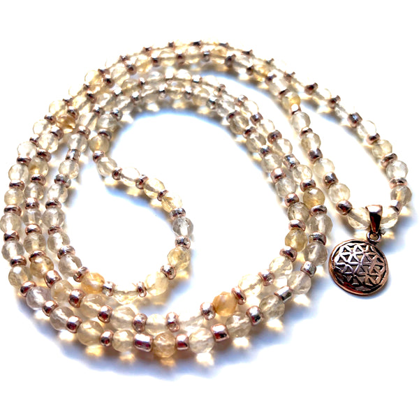 Citrine Mala Beads, 108 Mala, Flower of Life, Mala Necklace, Yoga Jewelry