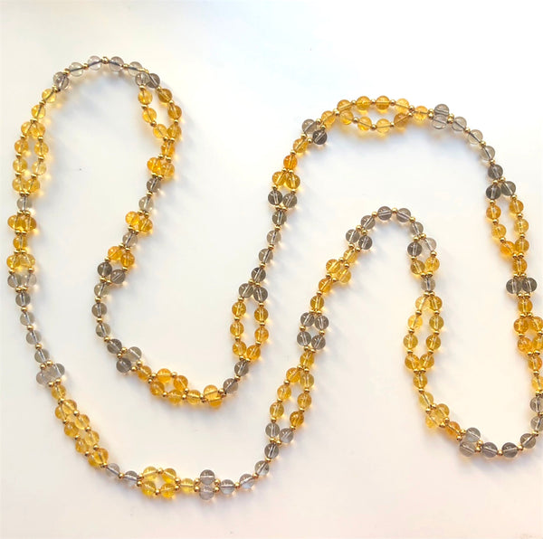 Tantric Mala Necklace: Citrine, Smoky Quartz 6 mm.