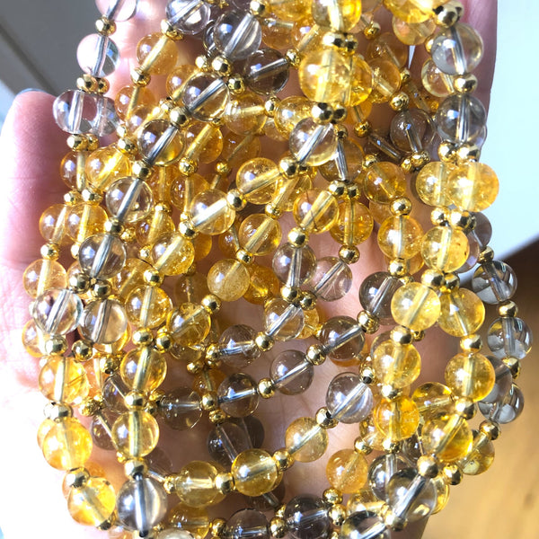 Tantric Mala Necklace: Citrine, Smoky Quartz 6 mm.