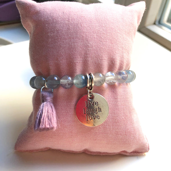 Fluorite Mala Bracelet, Wrist Mala Beads, Live Laugh Love, Yoga Bracelet, Yoga Armband