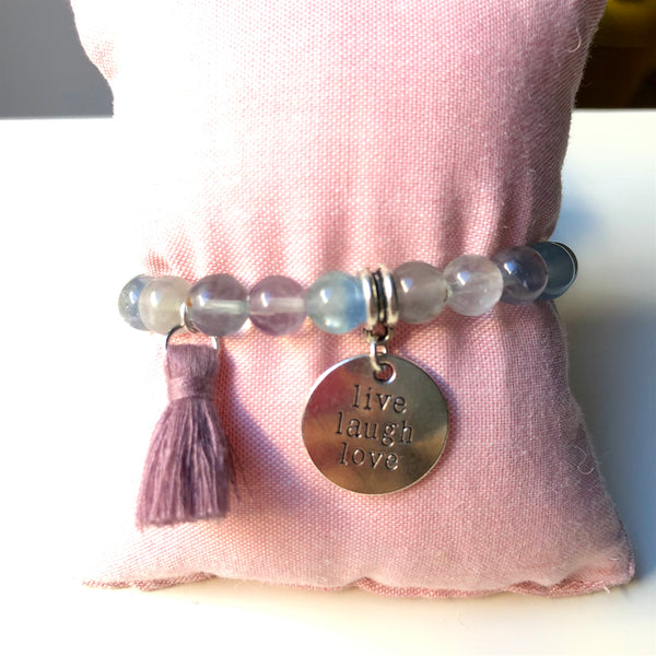 Fluorite Mala Bracelet, Wrist Mala Beads, Live Laugh Love, Yoga Bracelet, Yoga Armband