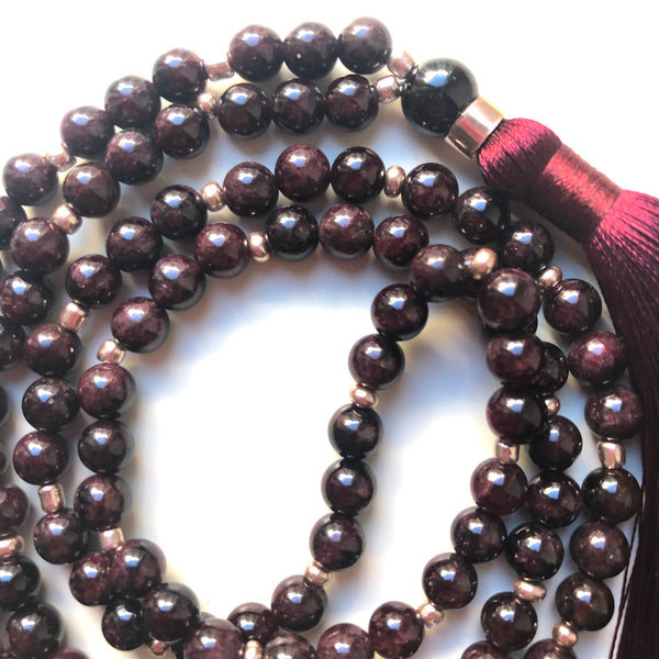 Garnet Mala Beads, 108 Mala, Mala Necklace, Tassel, Yoga Jewelry, Meditation Beads