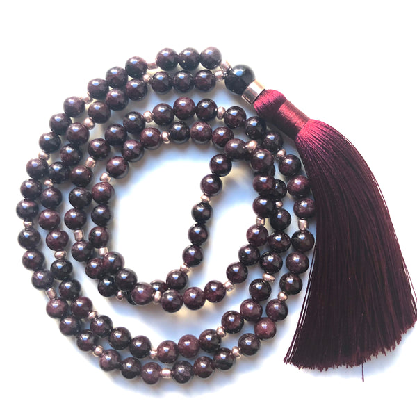 Garnet Mala Beads, 108 Mala, Mala Necklace, Tassel, Yoga Jewelry, Meditation Beads