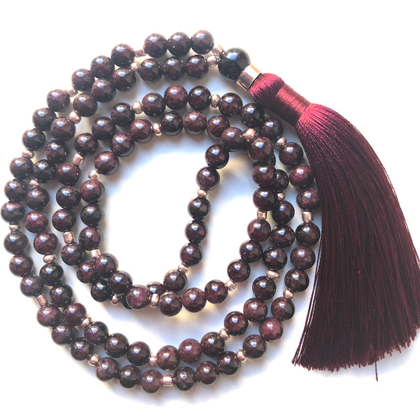 Garnet Mala Beads, 108 Mala, Mala Necklace, Tassel, Yoga Jewelry, Meditation Beads