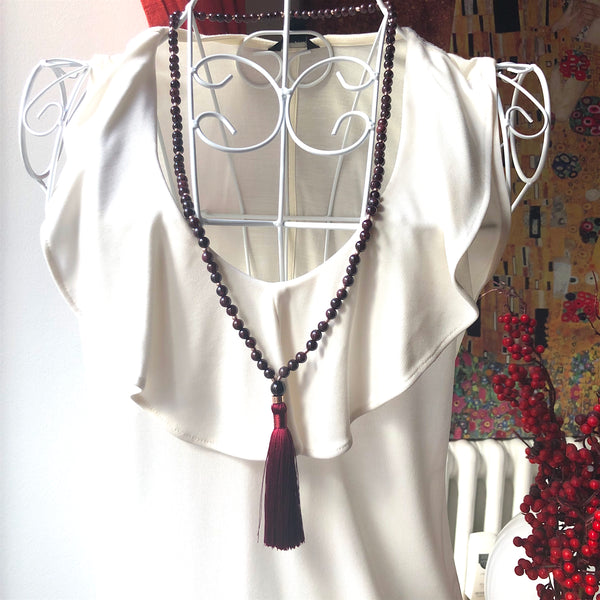 Garnet Mala Beads, 108 Mala, Mala Necklace, Tassel, Yoga Jewelry, Meditation Beads