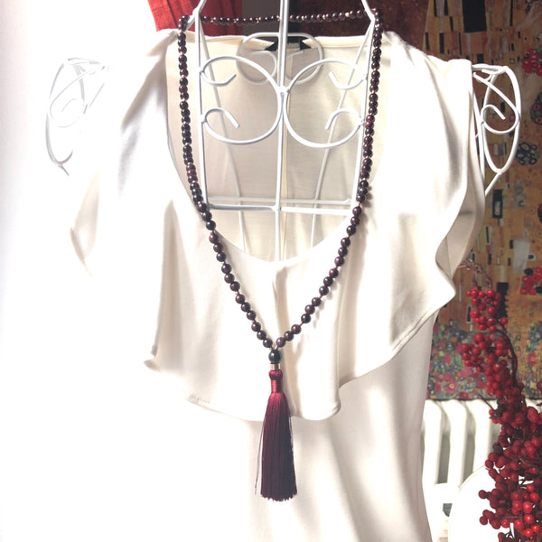 Garnet Mala Beads, 108 Mala, Mala Necklace, Tassel, Yoga Jewelry, Meditation Beads