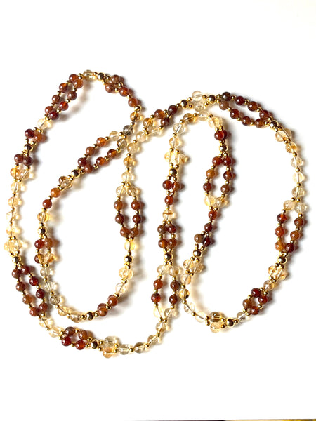 Tantric Mala Necklace: Garnet, Citrine, Gold 6 mm