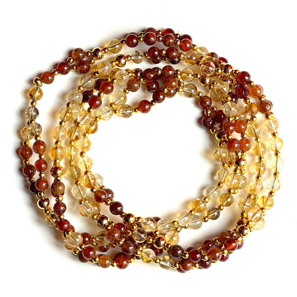 Tantric Mala Necklace: Garnet, Citrine, Gold 6 mm