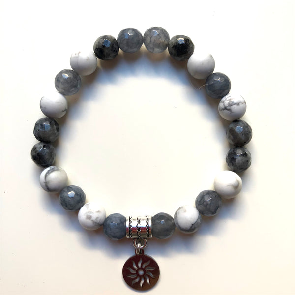 Howlite Mala Bracelet, Spectrolite Wrist Mala Beads, Jade Yoga Bracelet, Mala Bracelet, Heart Chakra, Sun, Yoga Schmuck
