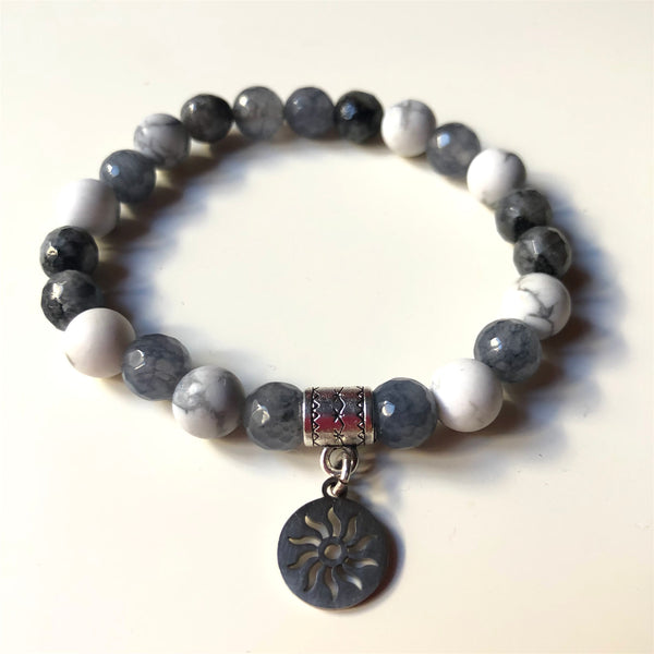 Howlite Mala Bracelet, Spectrolite Wrist Mala Beads, Jade Yoga Bracelet, Mala Bracelet, Heart Chakra, Sun, Yoga Schmuck