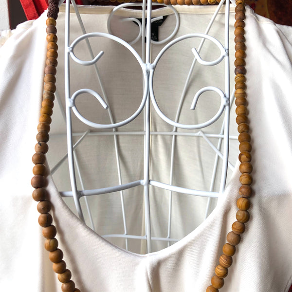 Jasper Mala Beads, Lavastone Yoga Necklace, 108 Beads Mala, Red Tassel, Brown Mala