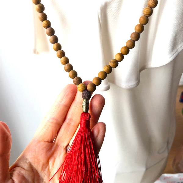 Jasper Mala Beads, Lavastone Yoga Necklace, 108 Beads Mala, Red Tassel, Brown Mala