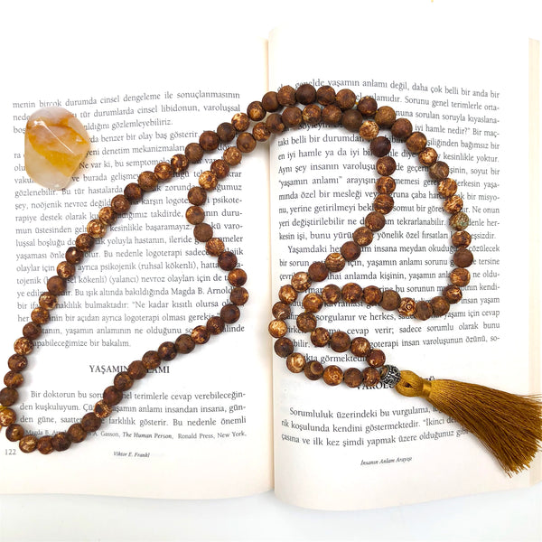 Mahattva (Greatness) Coffee Fire Agate Japa/Meditation Mala