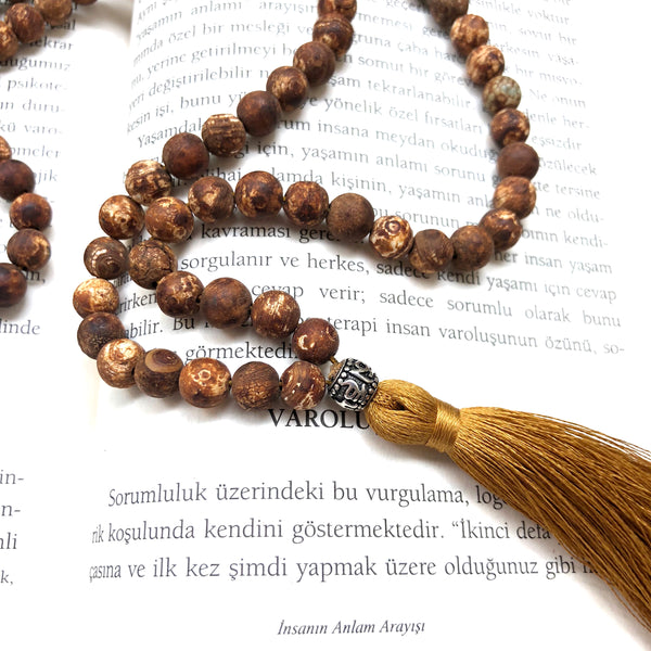 Mahattva (Greatness) Coffee Fire Agate Japa/Meditation Mala