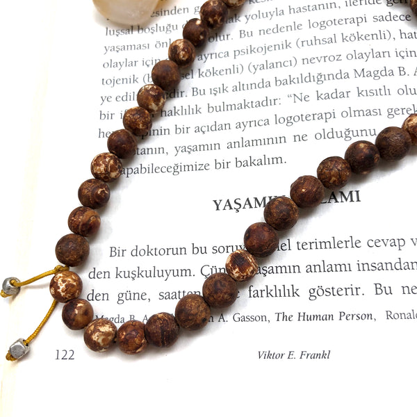 Mahattva (Greatness) Coffee Fire Agate Japa/Meditation Mala