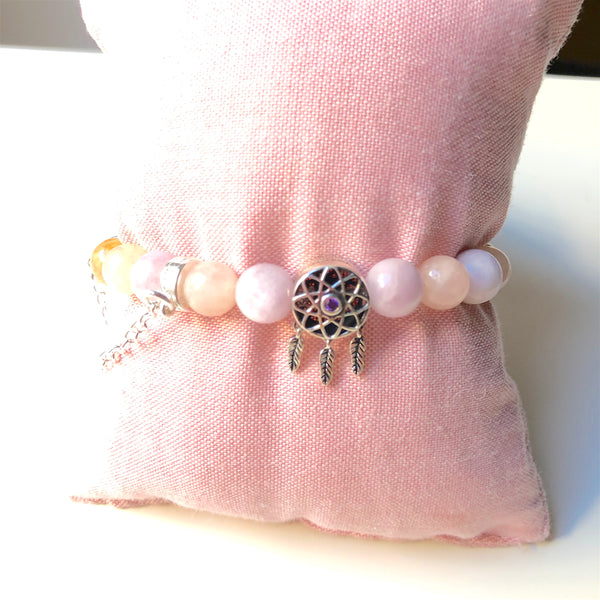 Kunzite Mala Bracelet, Morganite Wrist Mala, Citrine Yoga Bracelet, Dream Catcher