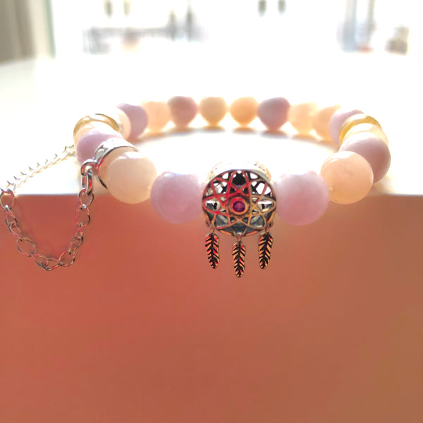 Kunzite Mala Bracelet, Morganite Wrist Mala, Citrine Yoga Bracelet, Dream Catcher