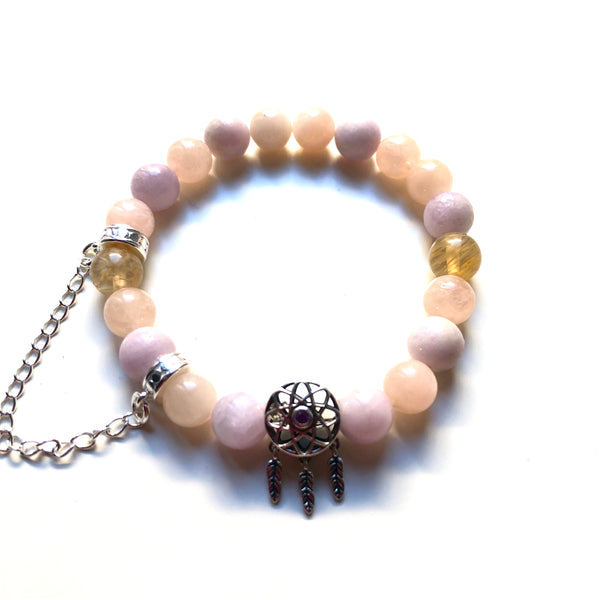 Kunzite Mala Bracelet, Morganite Wrist Mala, Citrine Yoga Bracelet, Dream Catcher