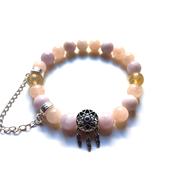 Kunzite Mala Bracelet, Morganite Wrist Mala, Citrine Yoga Bracelet, Dream Catcher