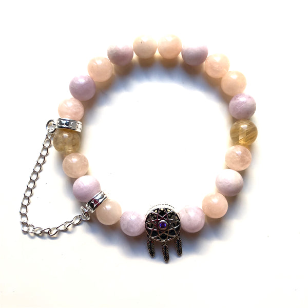 Kunzite Mala Bracelet, Morganite Wrist Mala, Citrine Yoga Bracelet, Dream Catcher