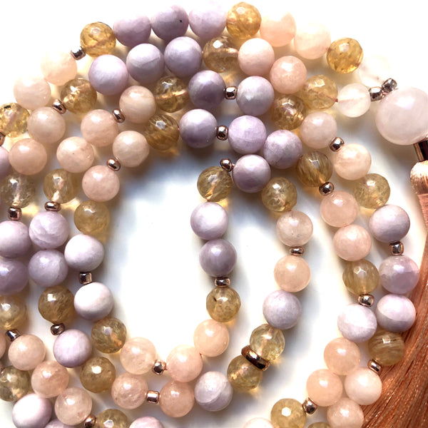 Kunzite Mala Beads, Citrine 108 Mala, Morganite Mala Necklace, Yoga Jewelry, Meditation Beads